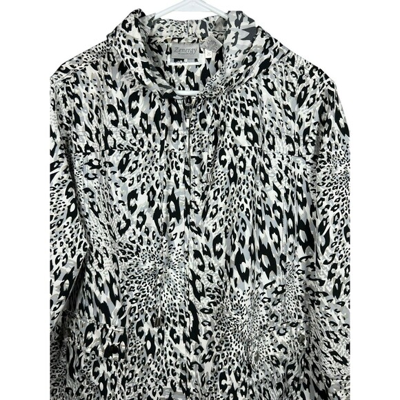 Chico's Zenergy Cheetah Metallic Full Zip‎ Jacket Womens Lightweight Hooded Sz L - Picture 3 of 12